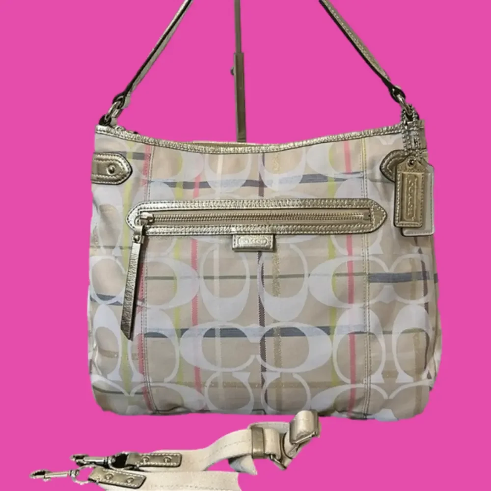 Coach Signature Optic Daisy Tattersall Convertible Duffle with Dust Bag NWOT
